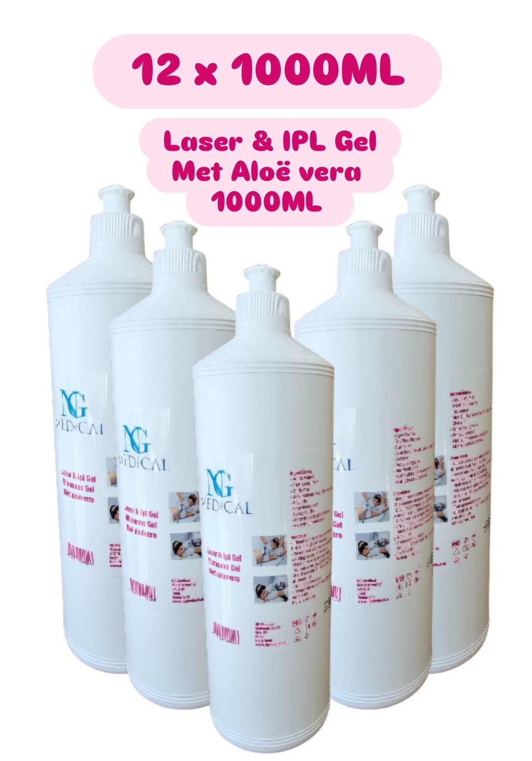 Laser & IPL Gel | Ultrasound Gel | Contact Gel | Diode Laser Gel NG Medical met Aloë vera: 12x1000ML - BeautyPlein